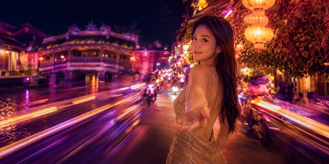 Người dùng xem kết quả xổ số tại chợ đêm Hội An qua điện thoại